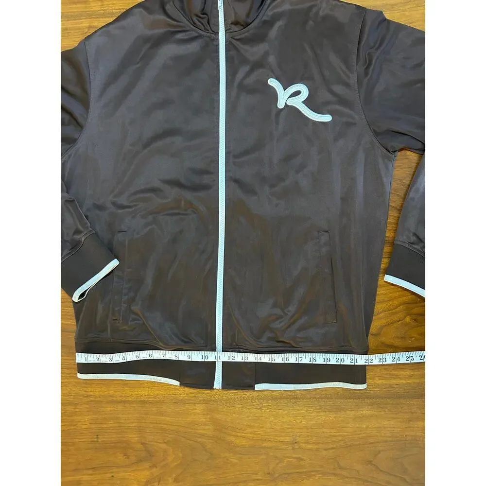 Brown Satin Rocawear Full‎ Zip Sweater Jacket | Y2K Streetwear - (Men's XL)